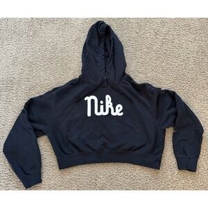 Nike Sportswear Women's Cropped Hoodie Sweatshirt Black Cursive Nike Medium